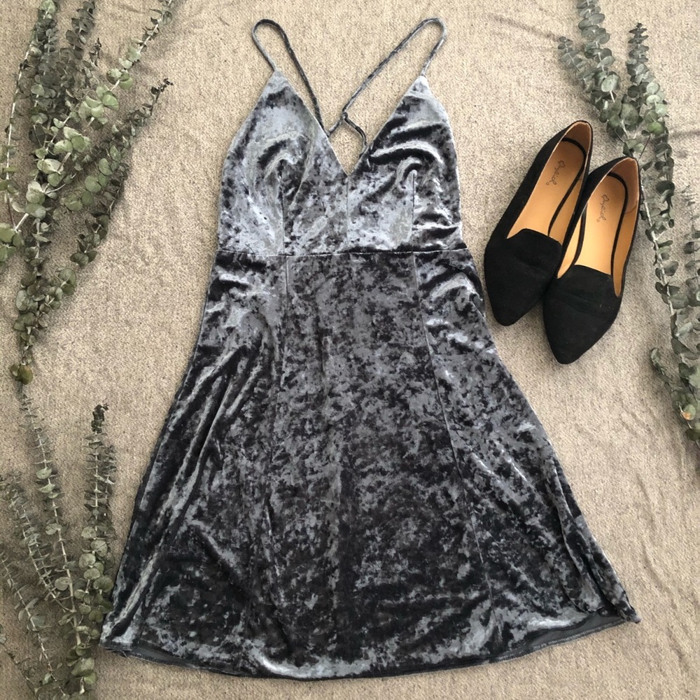 Steel Blue Velvet Dress
